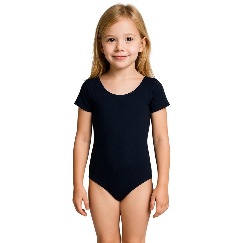 Capezio Childs M 8-10 Leotard Navy Blue Short Sleeve Scoop Neck Dance